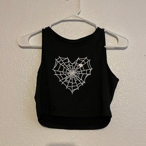 Black cropped spider web tank